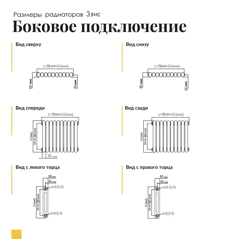 Solira ELIS радиатор трубчатый, модель 2180/4, №12, 1/2, RAL9001 матовый