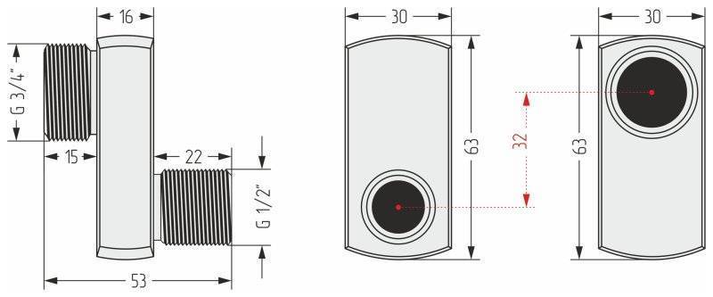 Эксцентрик G 1/2" НР х G 3/4" НР смещение 32 мм (Без покрытия)