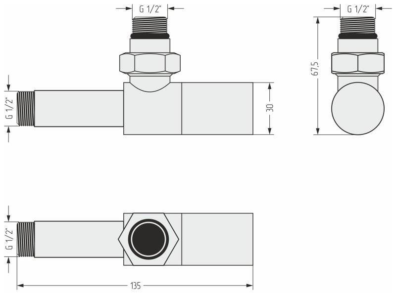 Вентиль угловой (цилинПолотенцесушитель Сунержа ДР) G 1/2" НР х G 1/2" НР (Графит)