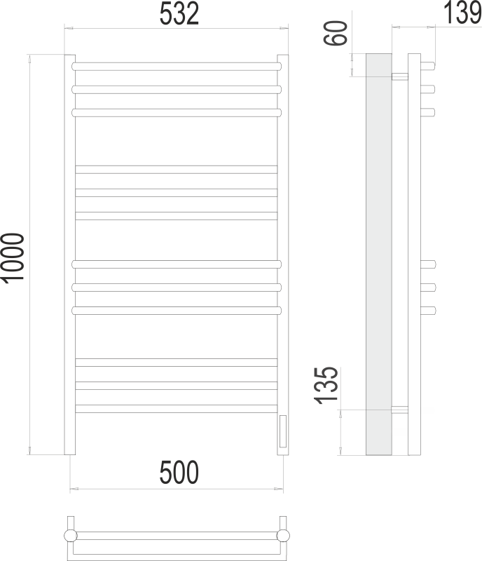 Прато П12 500х1000 электро (sensor quick touch) Полотенцесушитель TERMINUS