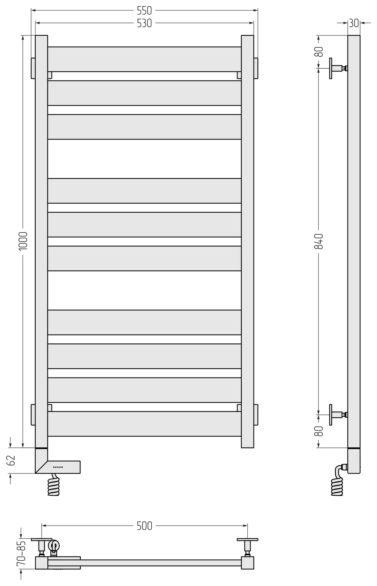 РЭБ Сунержа "ЦЕНТУРИОН 2.0" 1000х500 / МЭМ левый (Матовый белый)