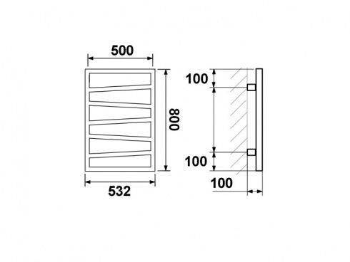 Полотенцесушитель GUARDO DIAGONALE 800x532 с 7 перекладинами черный матовый RAL 9005 (водяной)