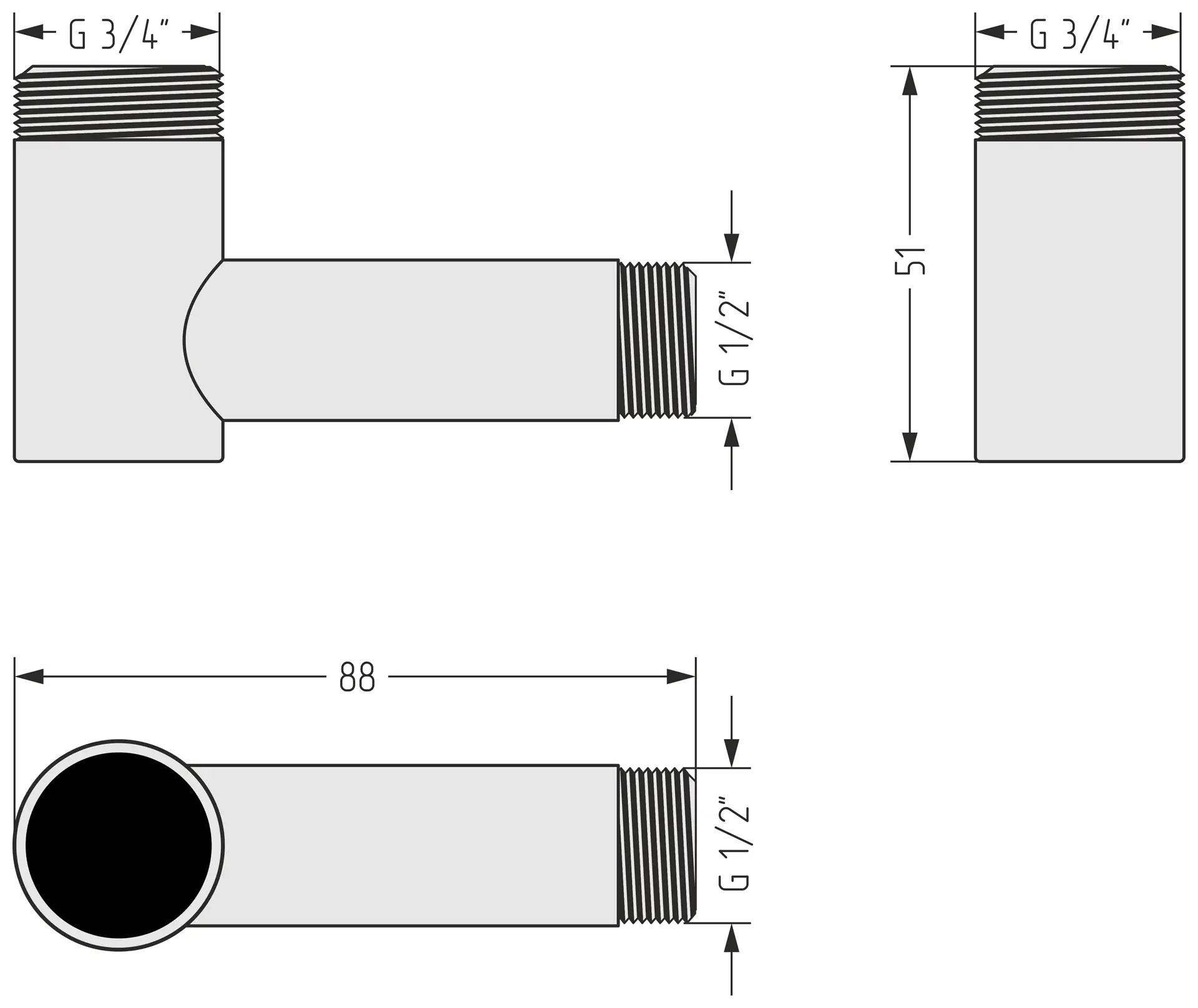 Уголок переходной G 3/4" НР х G 1/2" НР (Без покрытия)
