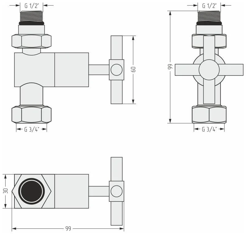 Вентиль прямой (крест) G 1/2" НР х G 3/4" НГ (Без покрытия)