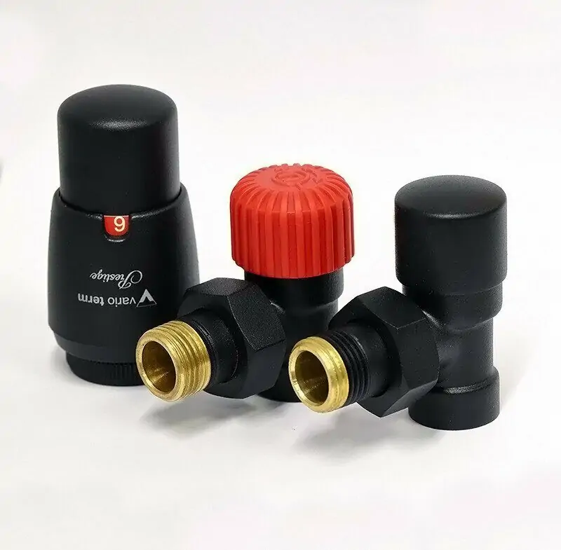 Комплект угловой VARIO TERM Royal c термоголовкой Prestige (черный структурный)