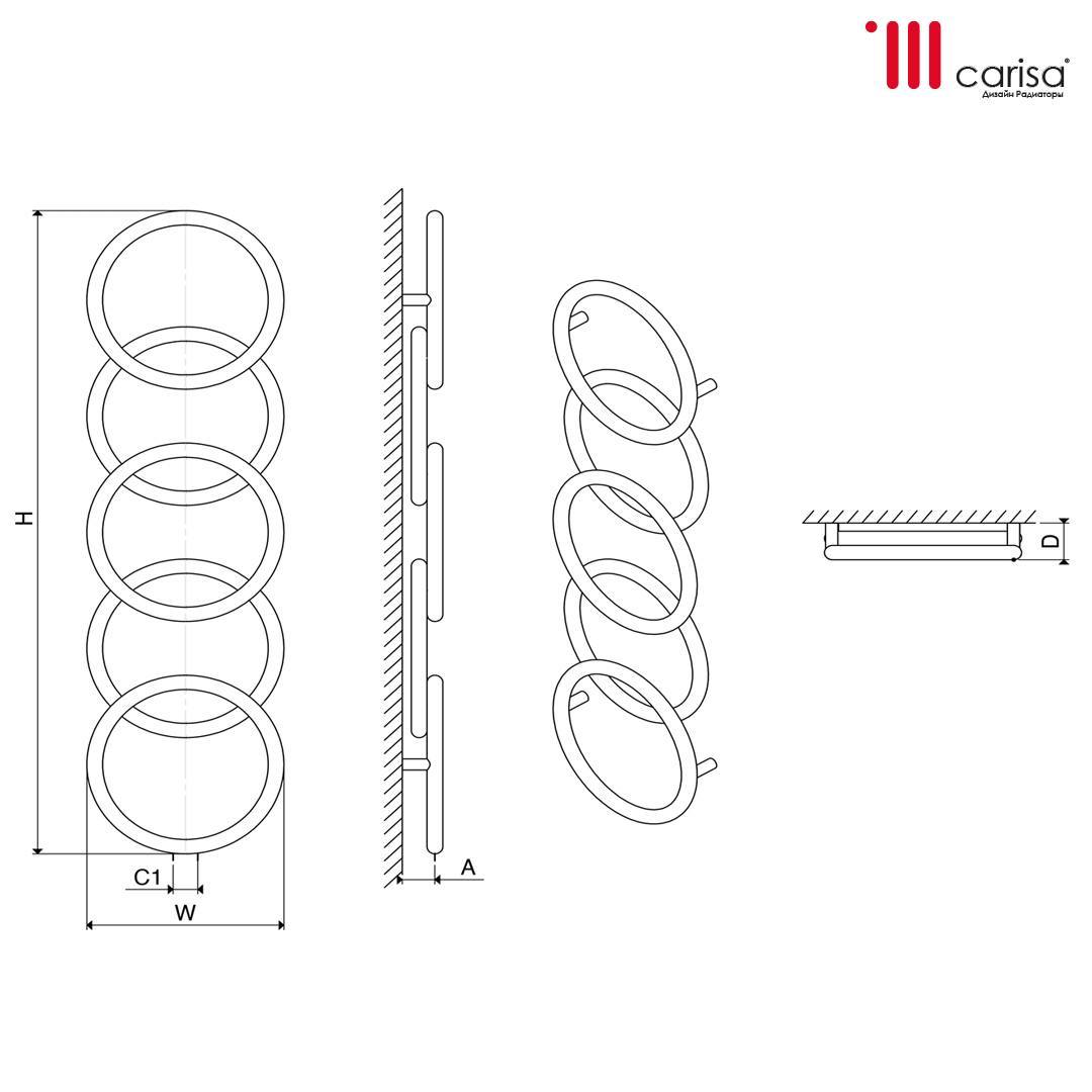 Дизайн радиатор CARISA HALO 930*400 (3 SEC) RAL 9005